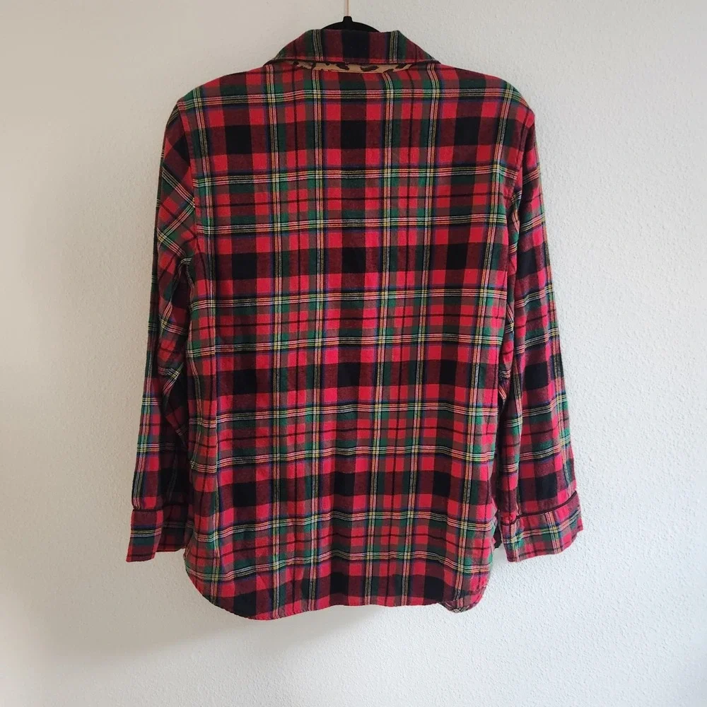 Lauren Ralph Lauren Womens Red Tartan Plaid Cotton Flannel Pajama Top size Large